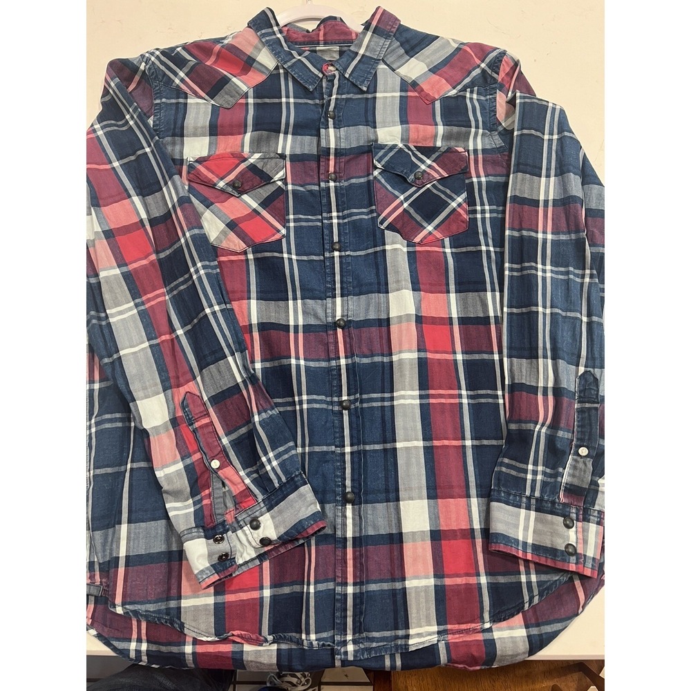 American Eagle Shirt‎ Mens XXL Blue RedPlaid  Button Up Long Sleeve